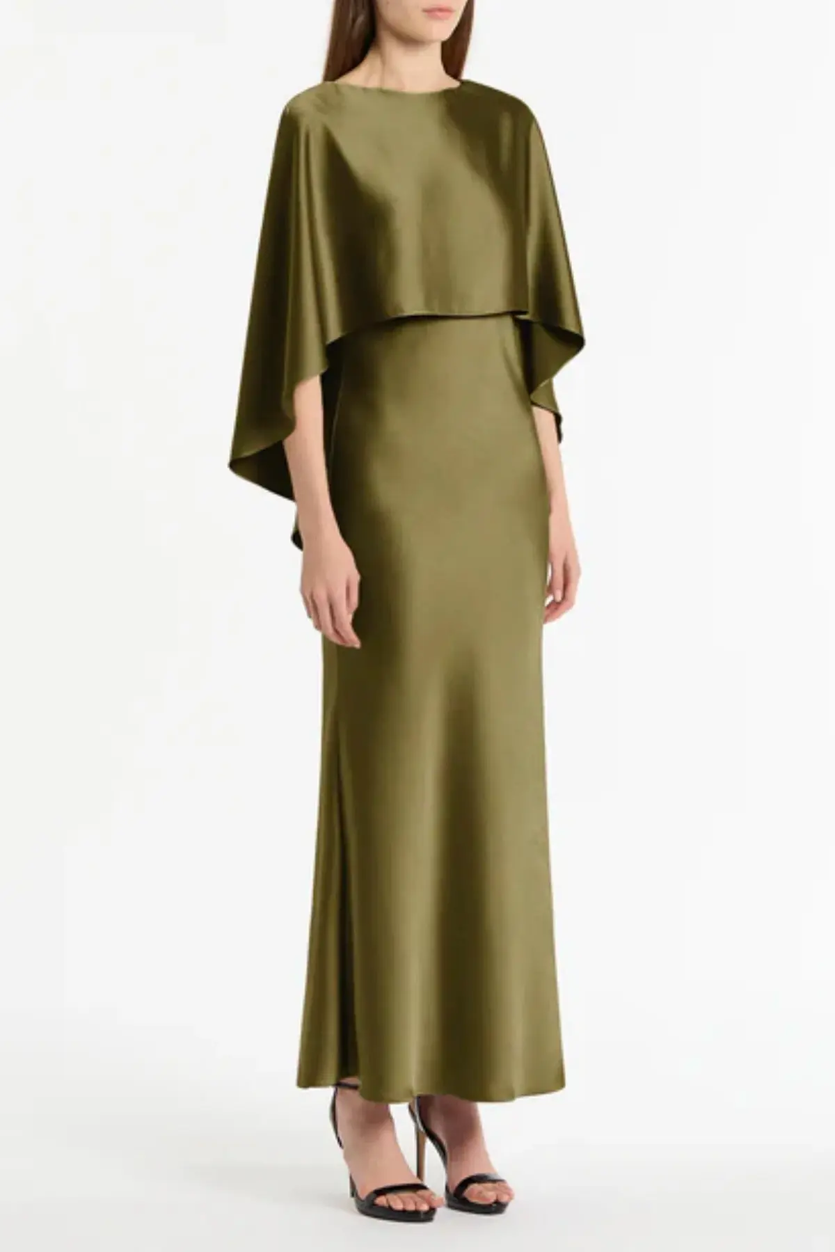 Carla Zampatti Moss Satin Cape Dress Size 12 - Image 3