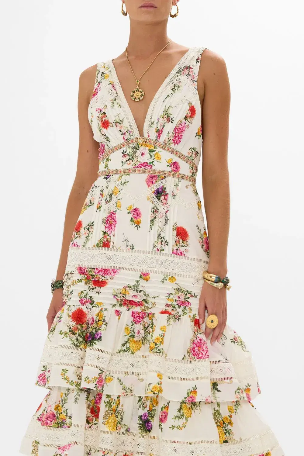 Camilla Tiered Ruffle Hem Dress Egyptian Rose (M/AU 12) for rent on The Volte - main image