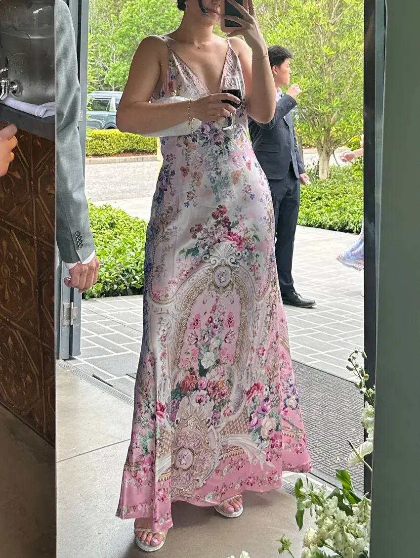 Camilla V-Neck Long Bias Slip Dress With Train Size M - Image 1