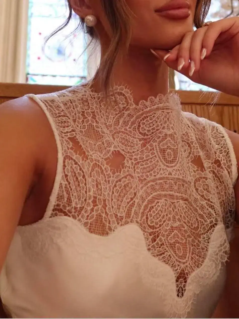 Shona Joy Jamila Lace High Neck Maxi Dress White Size 10 for rent on The Volte - main image