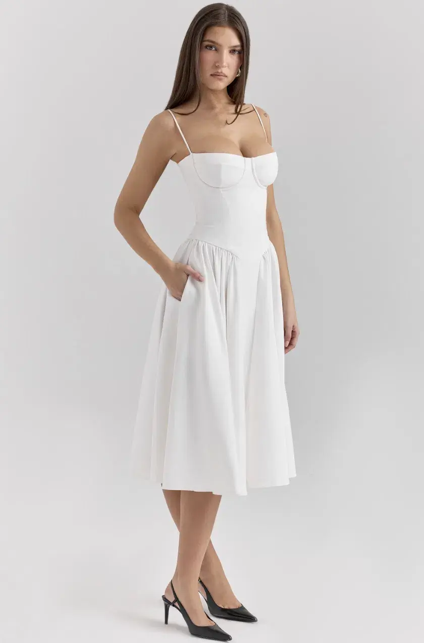 House of CB Samaria White Corset Midi Dress Size L+ Bigger Cup Size (D-E) for rent on The Volte - main image