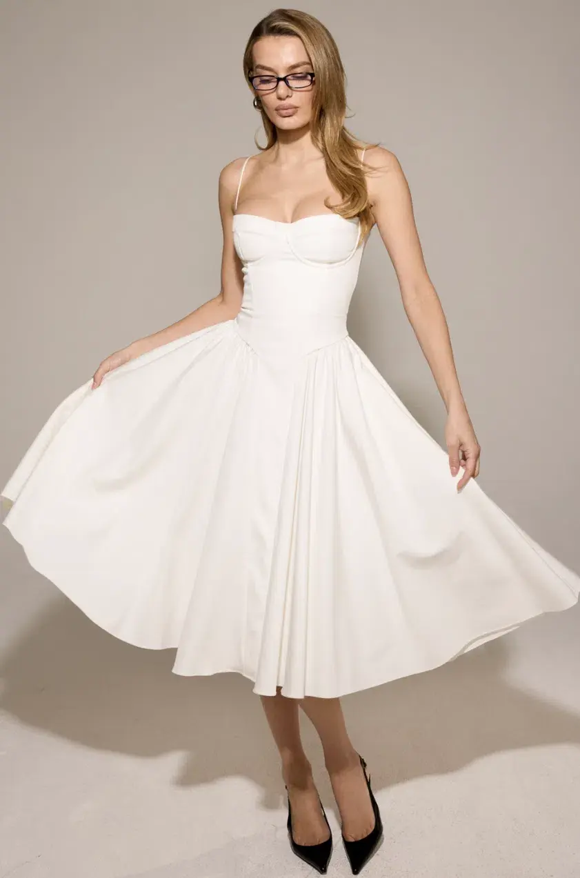 House of CB Samaria White Corset Midi Dress Size L+ Bigger Cup Size (D-E) for rent on The Volte - main image