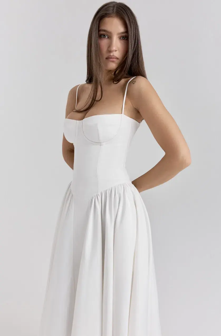 House of CB Samaria White Corset Midi Dress Size L+ Bigger Cup Size (D-E) for rent on The Volte - main image