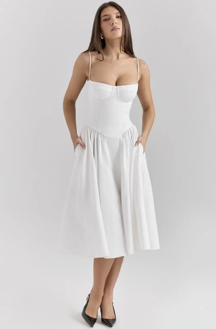 House of CB Samaria White Corset Midi Dress Size L+ Bigger Cup Size (D-E) for rent on The Volte - main image