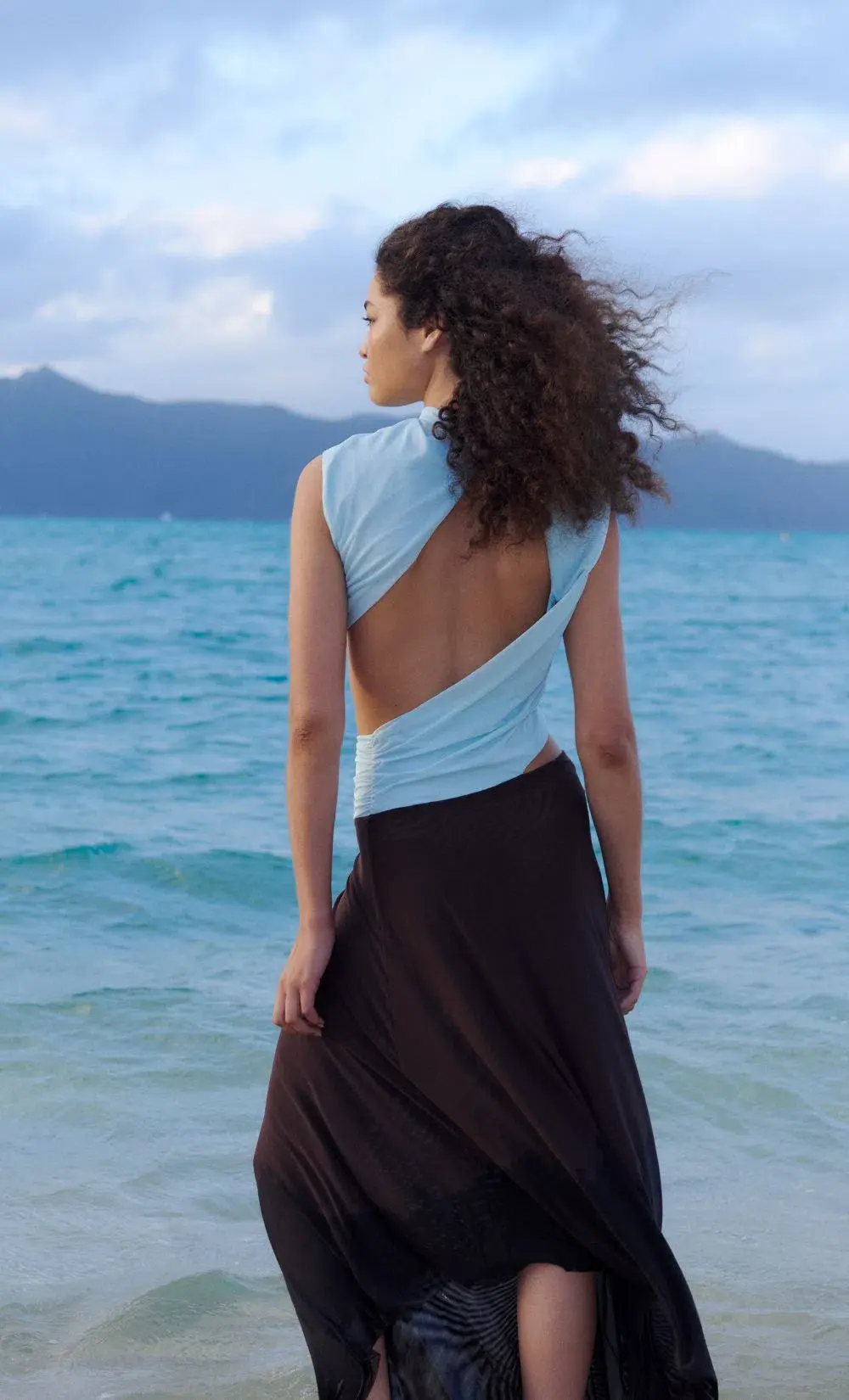 Bec & Bridge Connie Asym Midi Dress size 10 Arctic Blue  for rent on The Volte - main image