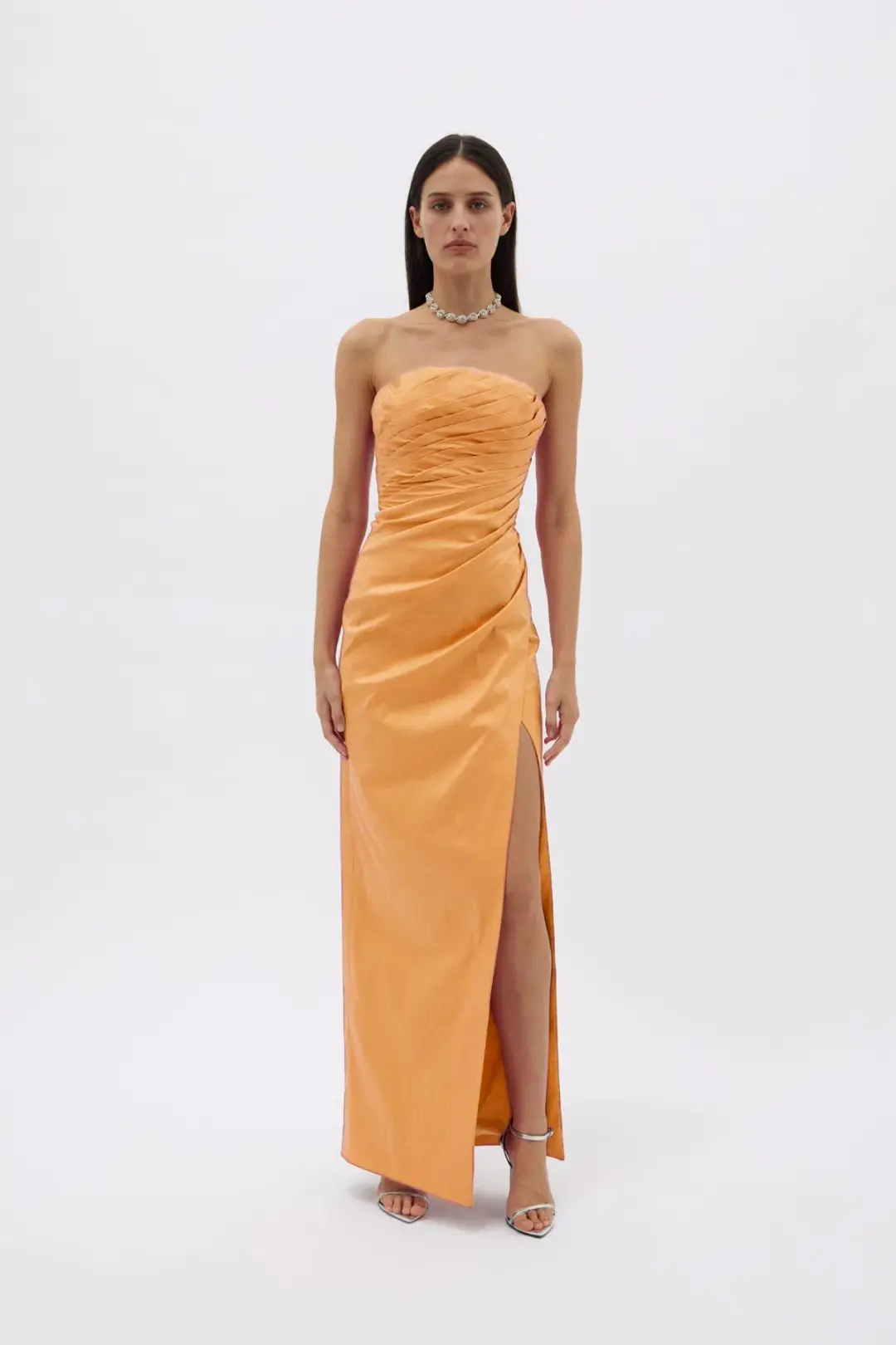 Rachel Gilbert Mira Strapless Gown Orange Amber Size 8 for rent on The Volte - main image