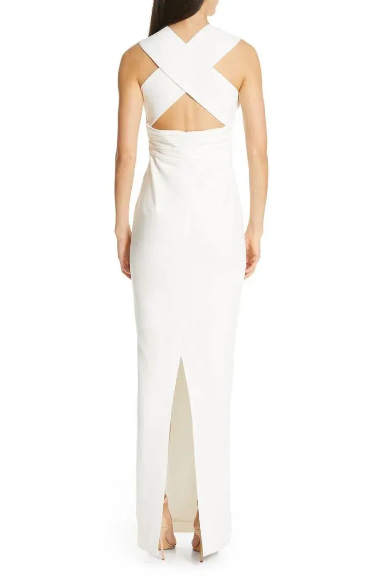 Rachel Gilbert Atlas Crepe Maxi Gown Ivory Size 8 for rent on The Volte - main image