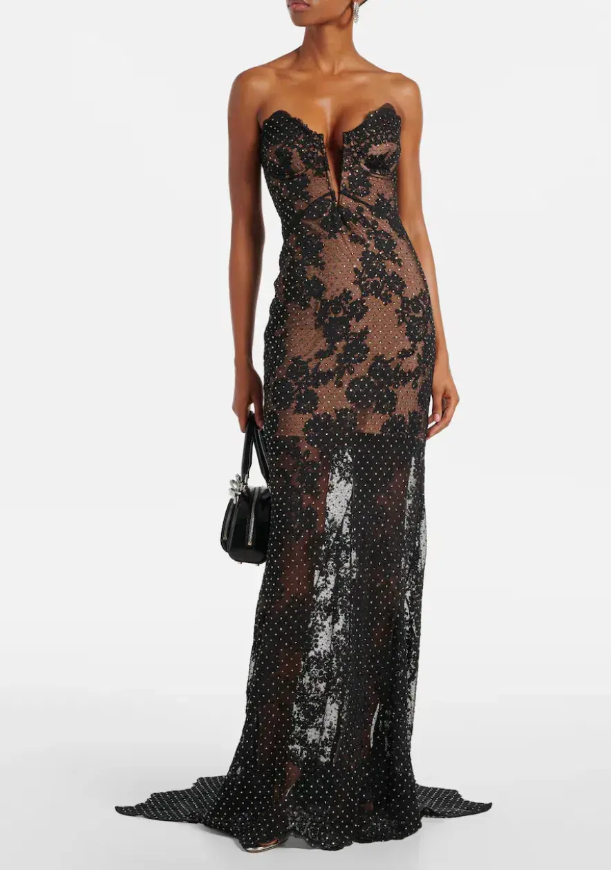 Self Portrait Rhinestone Embellished Sheer Gown Black Size AU 12 for rent on The Volte - main image