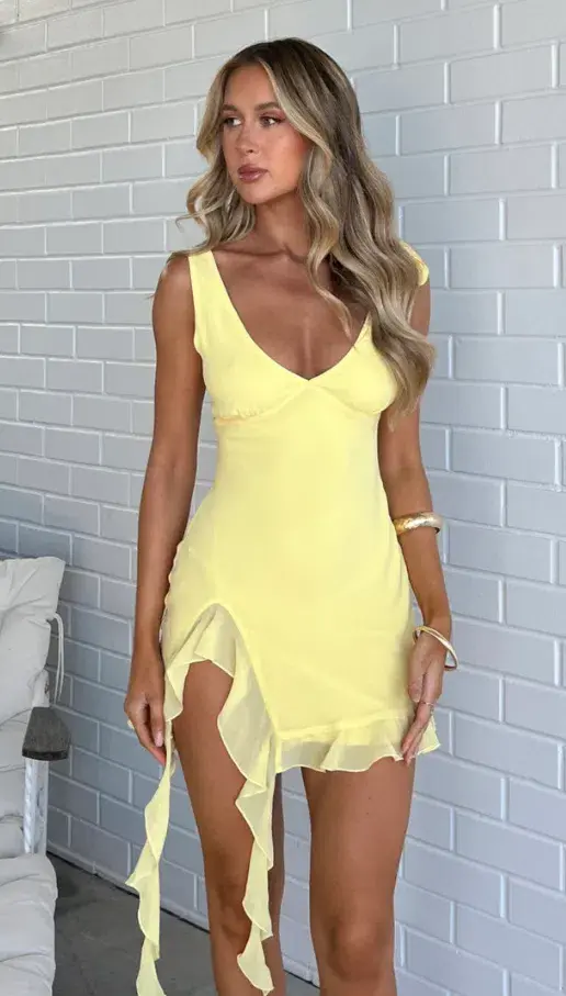 White Fox Boutique Like That Mini Dress in Buttercup Size 8 - Image 1