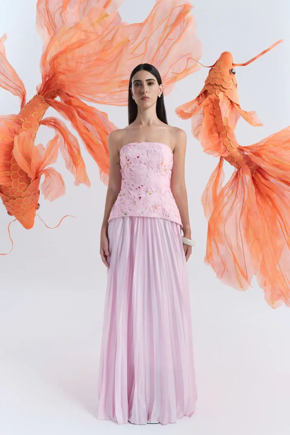 Justin Tong Cascade Pleated Gown Size 8 for rent on The Volte - main image