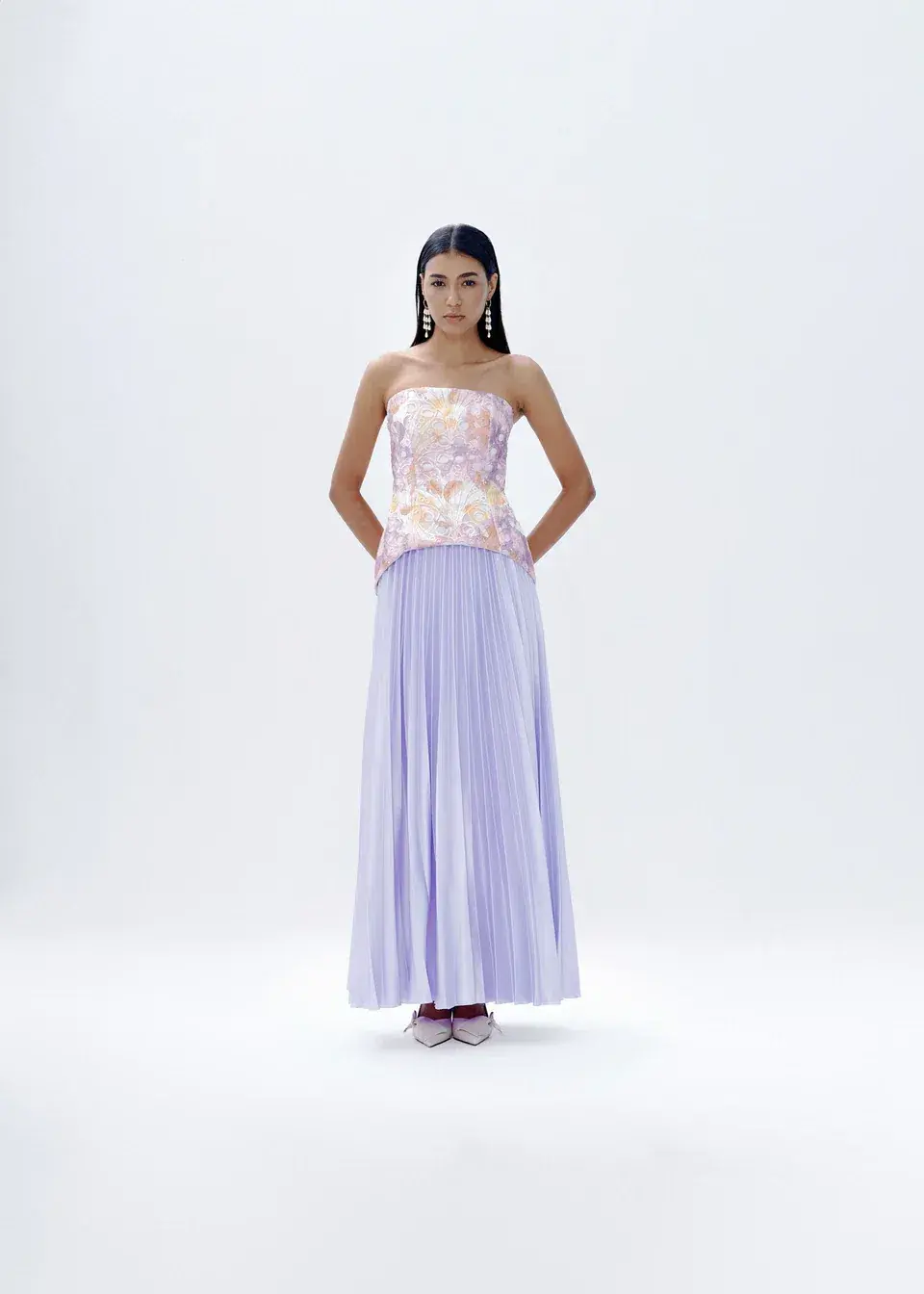 Justin Tong Cascade Pleated Gown Lilac Size 10 - Image 1