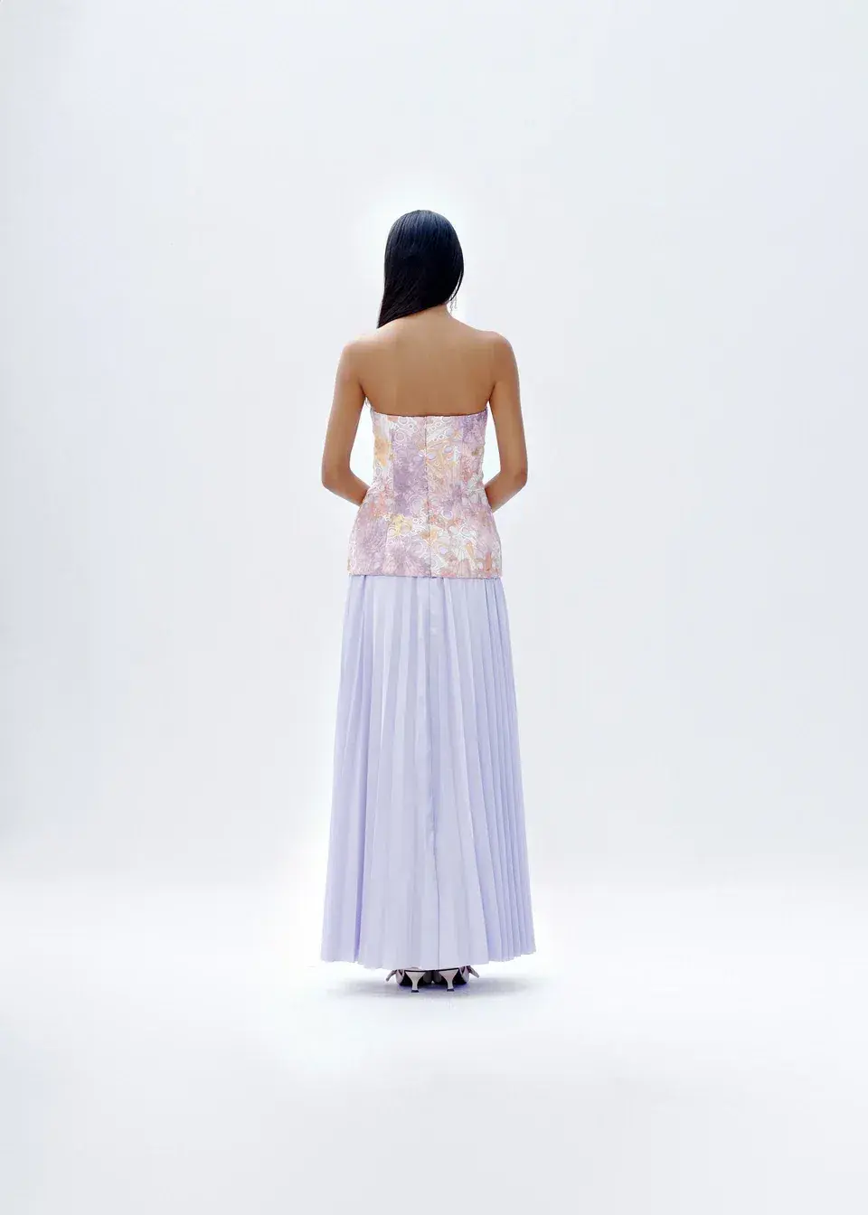Justin Tong Cascade Pleated Gown Lilac Size 14 for rent on The Volte - main image