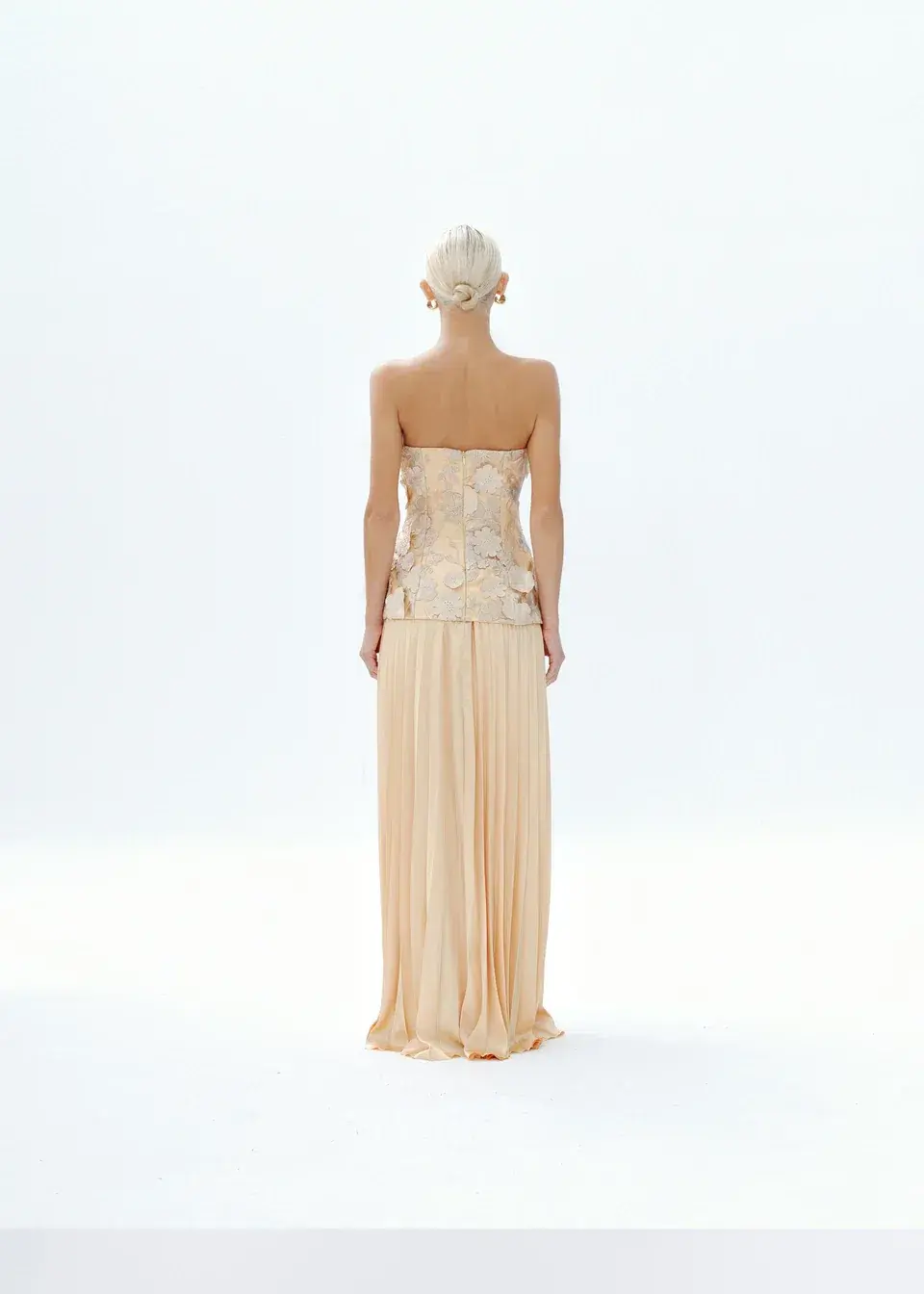 Justin Tong Cascade Pleated Gown Gold Size 10 for rent on The Volte - main image