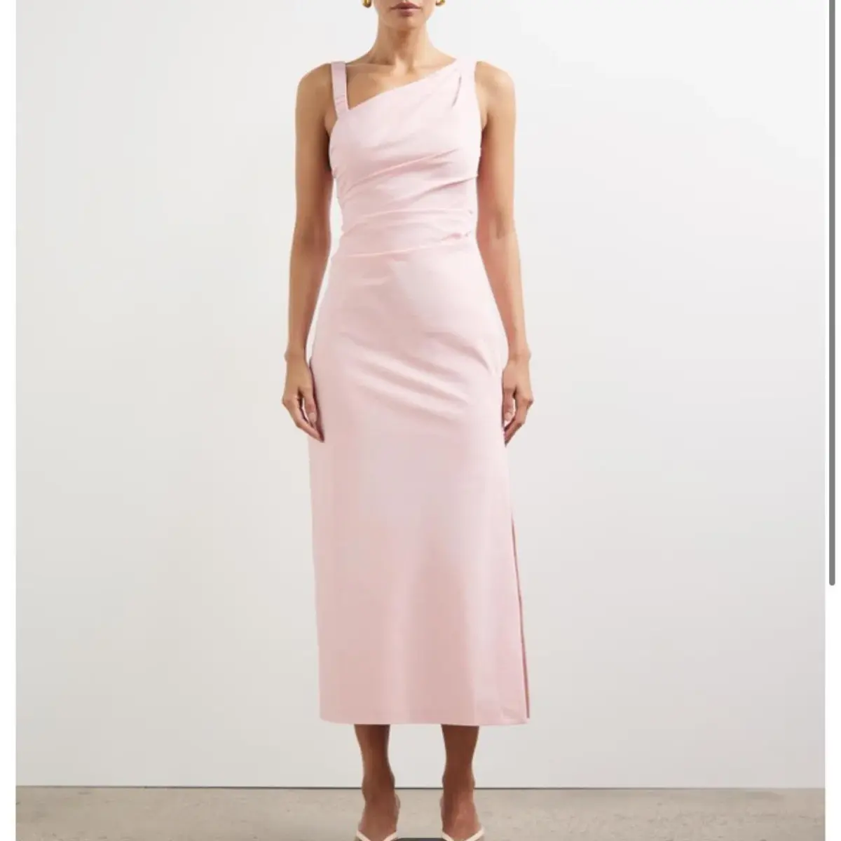 Lover Kilian Asymmetric Tuck Midi Dress in Baby Pink Size 10  - Image 1