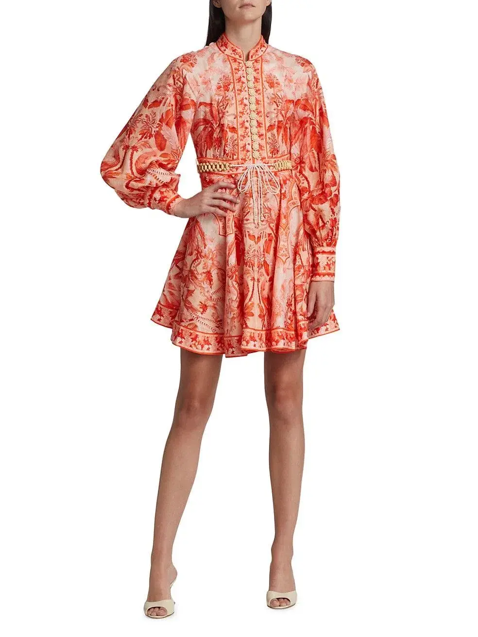 Zimmermann Lyre Billow Sleeve Mini Dress Red Palm Size 2 (AU 12) - Image 3