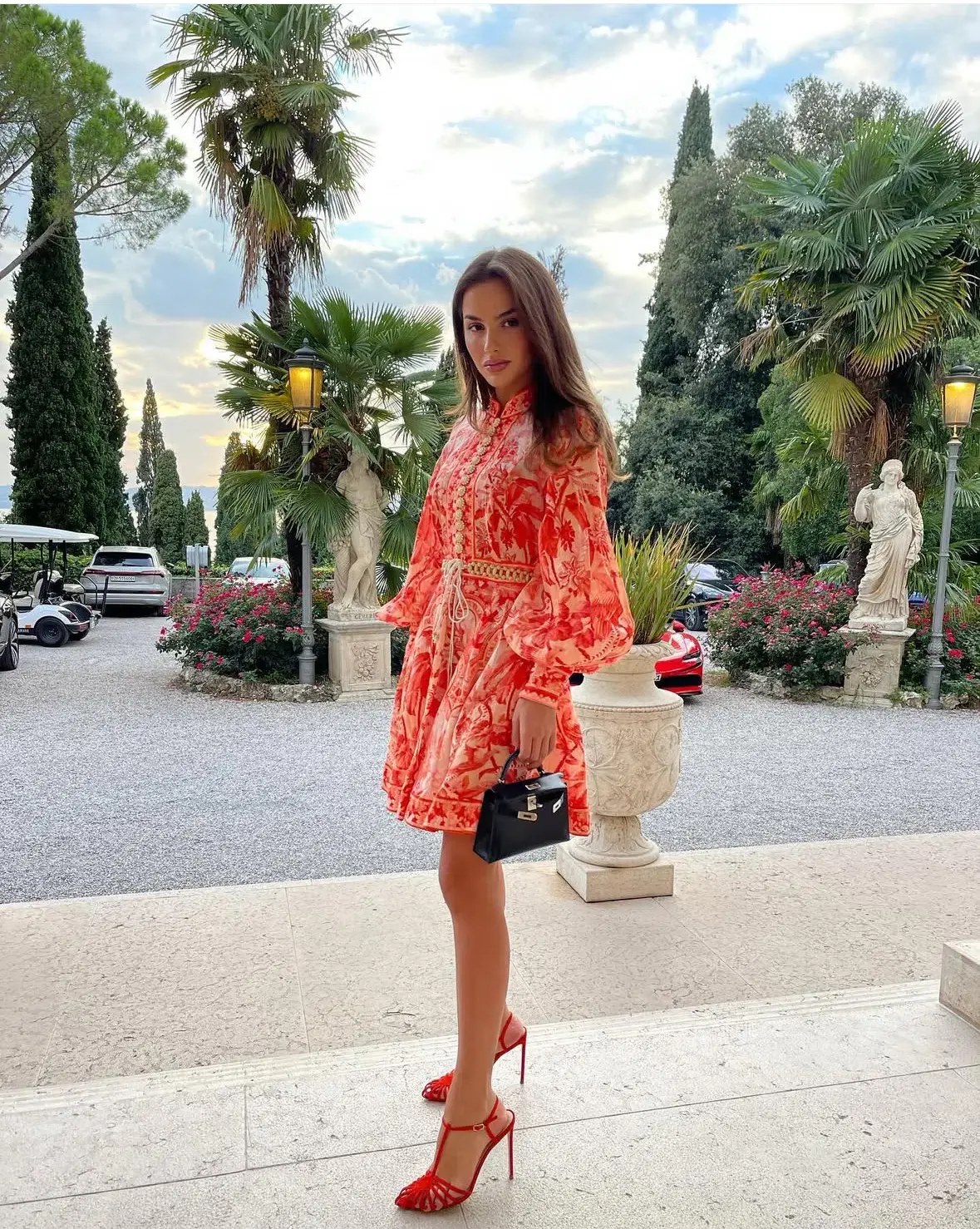 Zimmermann Lyre Billow Sleeve Mini Dress Red Palm Size 2 (AU 12) - Image 1