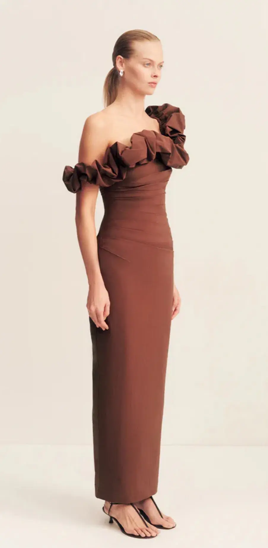Campbell Ruffle Draped Maxi Dress - Espresso - Image 3