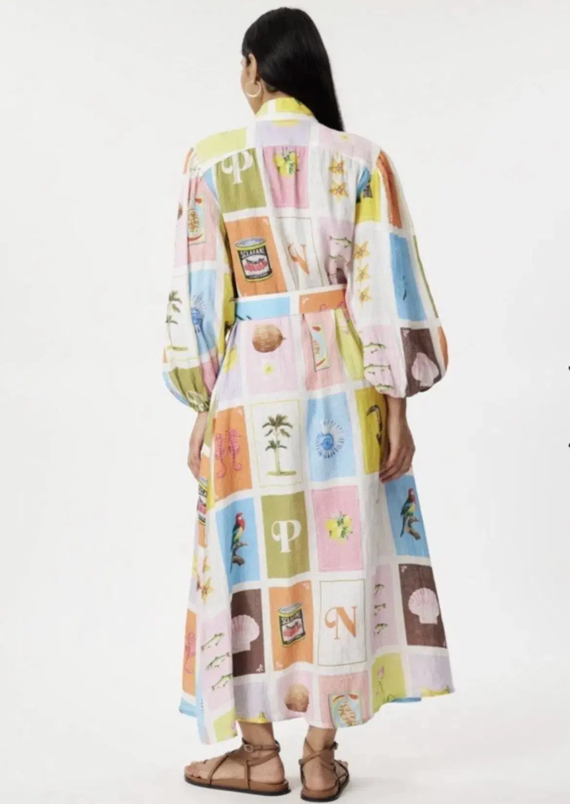 Palm Noosa Noddy Cartagena Dress Size 6  Linen Belted Long Sleeves Button Thru - Image 2