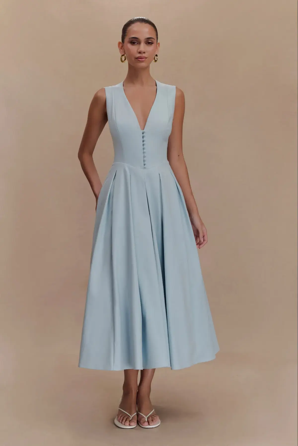 Meshki Keely Cotton Sleeveless Midi Dress - Sky Blue - Image 1