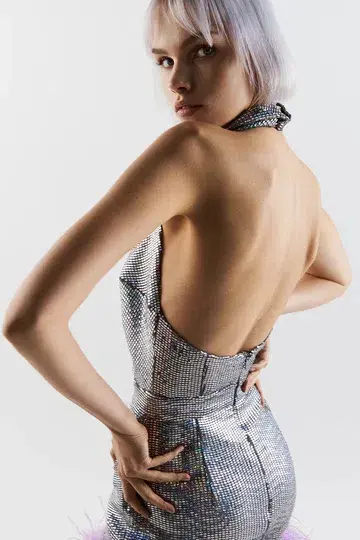 New Arrivals İlkyaz Özel ‘Vanessa in Les Bains’ Mini Dress — Silver (Size 38) - Image 2