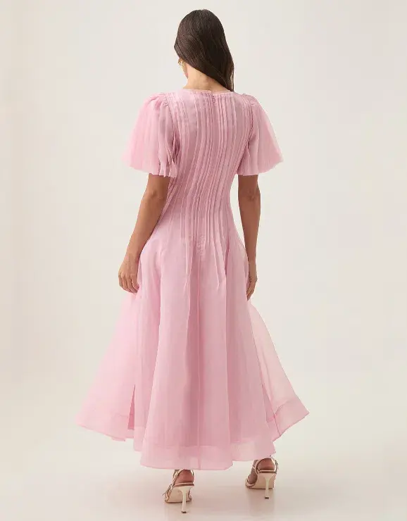 Aje Nova Pleated Midi Dress - Chalk Pink - Size 12 - Image 4