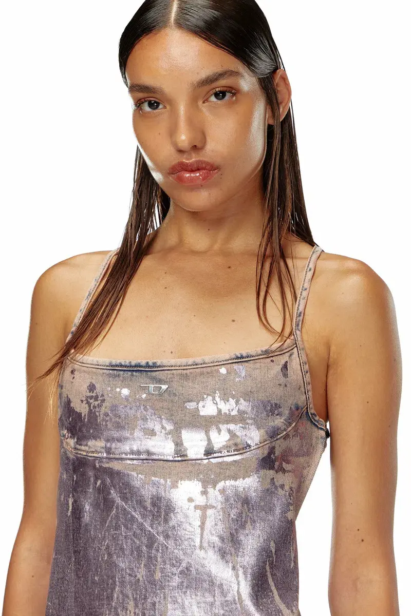Diesel Strappy mini dress in pop-colour denim - Image 2