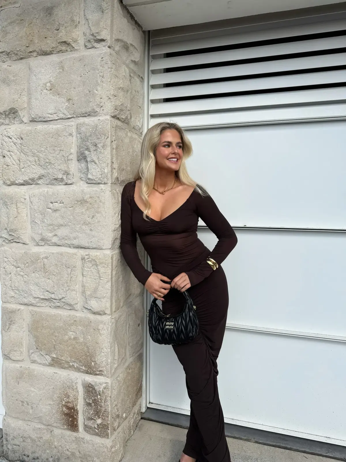 BENNI WILMA MAXI DRESS BROWN SIZE 10 - Image 3