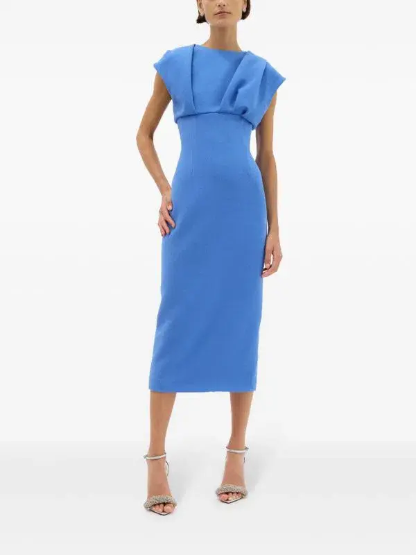 Rachel Gilbert Drape Detail Midi Dress Blue Size 6 - Image 1