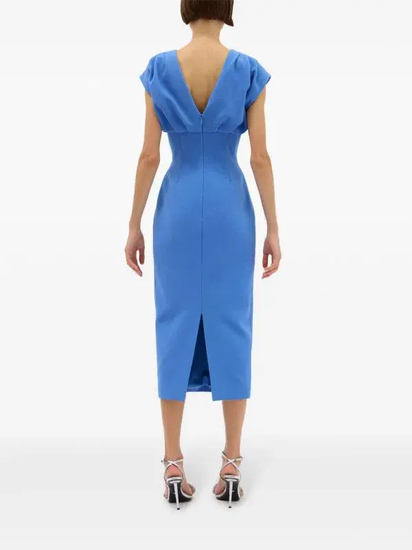 Rachel Gilbert Drape Detail Midi Dress Blue Size 6 - Image 3