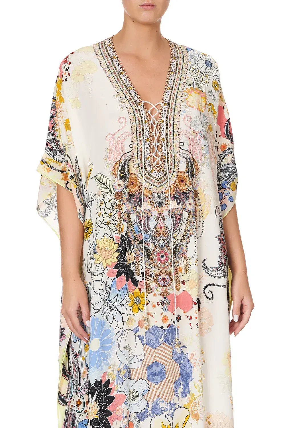 Camilla Lace Up Kaftan Britain Bouquet OS - Image 7