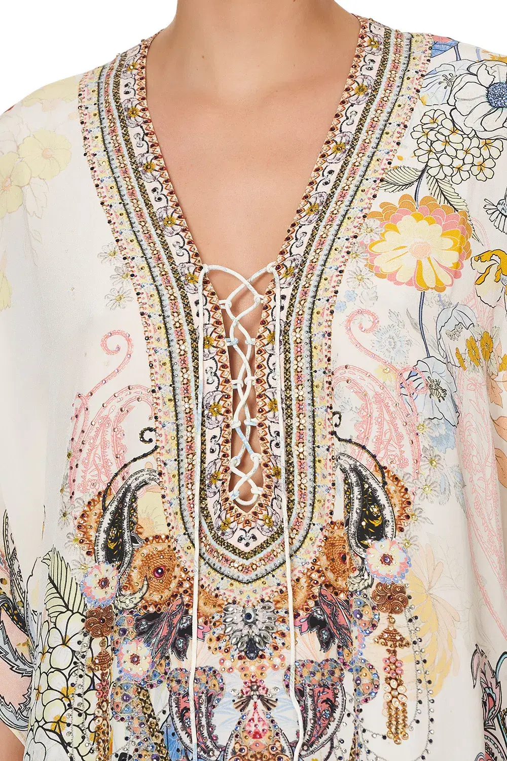 Camilla Lace Up Kaftan Britain Bouquet OS - Image 8