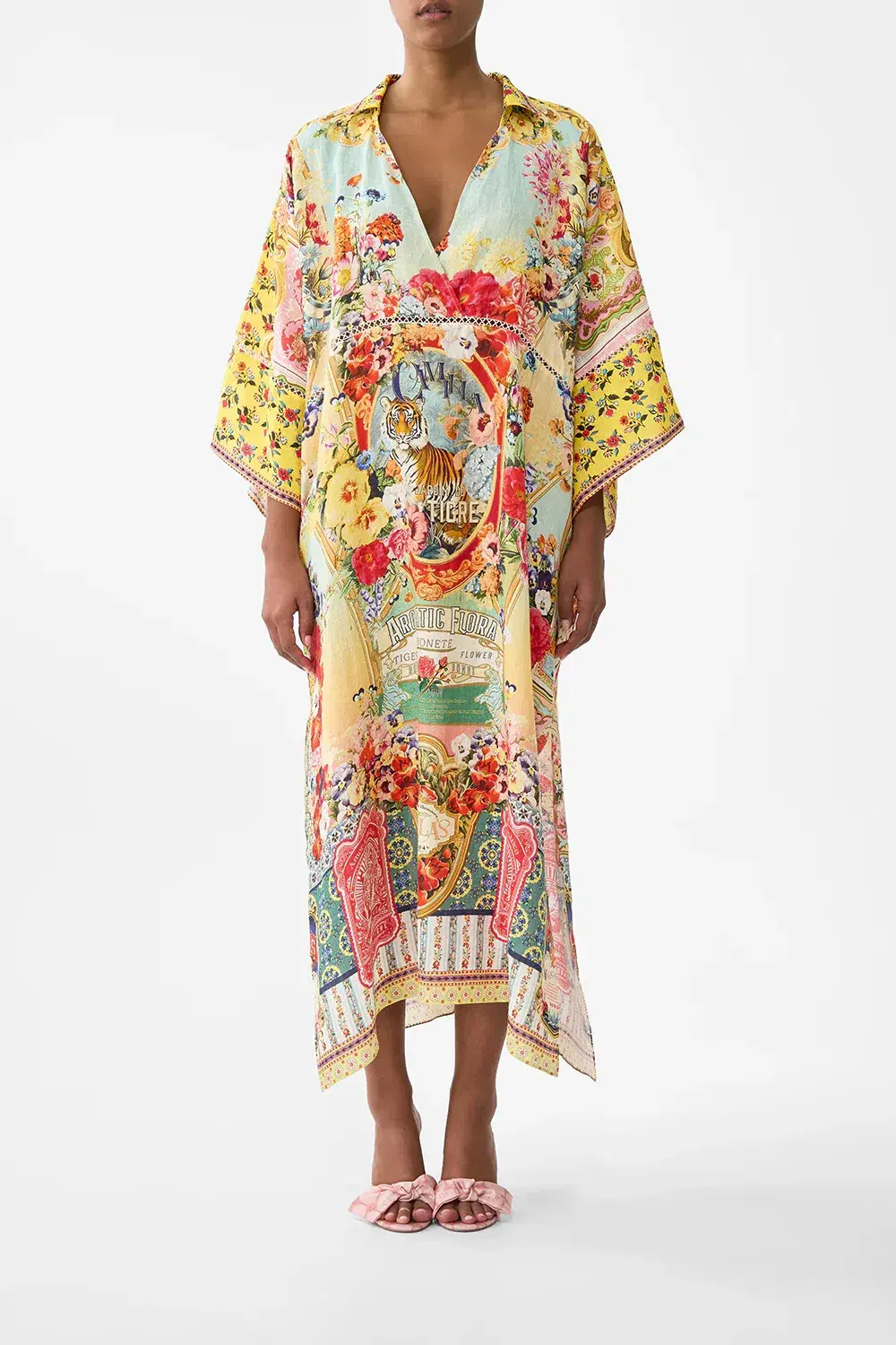 Camilla Deep V Kaftan With Cut-Out Detail Aromatic Tiger Flower size XL/XXL - Image 1