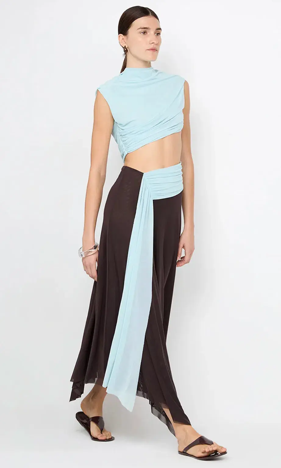 Bec & Bridge Conni ASYM Midi Dress Arctic Blue / Dark Chocolate Size 6 - Image 2