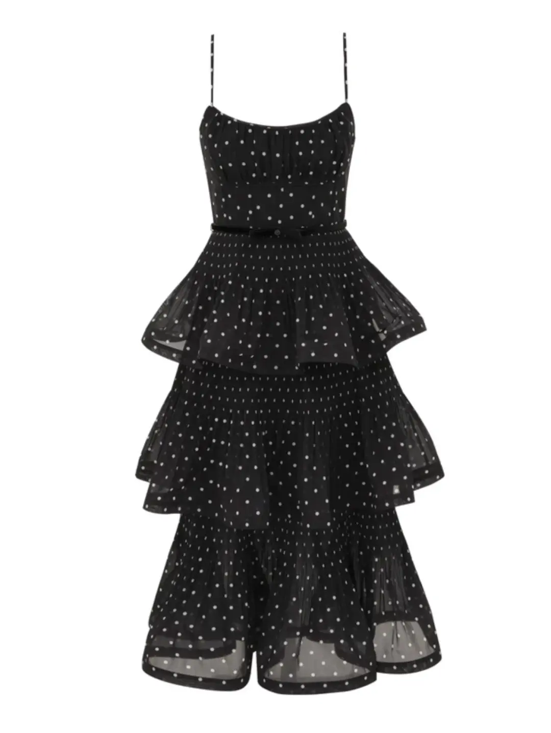 Zimmermann Pleated Tiered Midi Dress in Black Polka Dot Size 2/AU 12 for rent on The Volte - main image