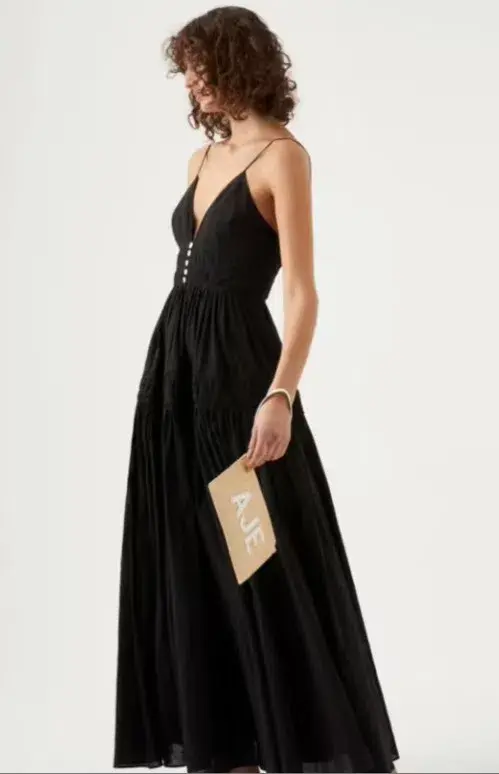 Aje Grace Tiered Black Maxi Dress Size 14 - Image 1