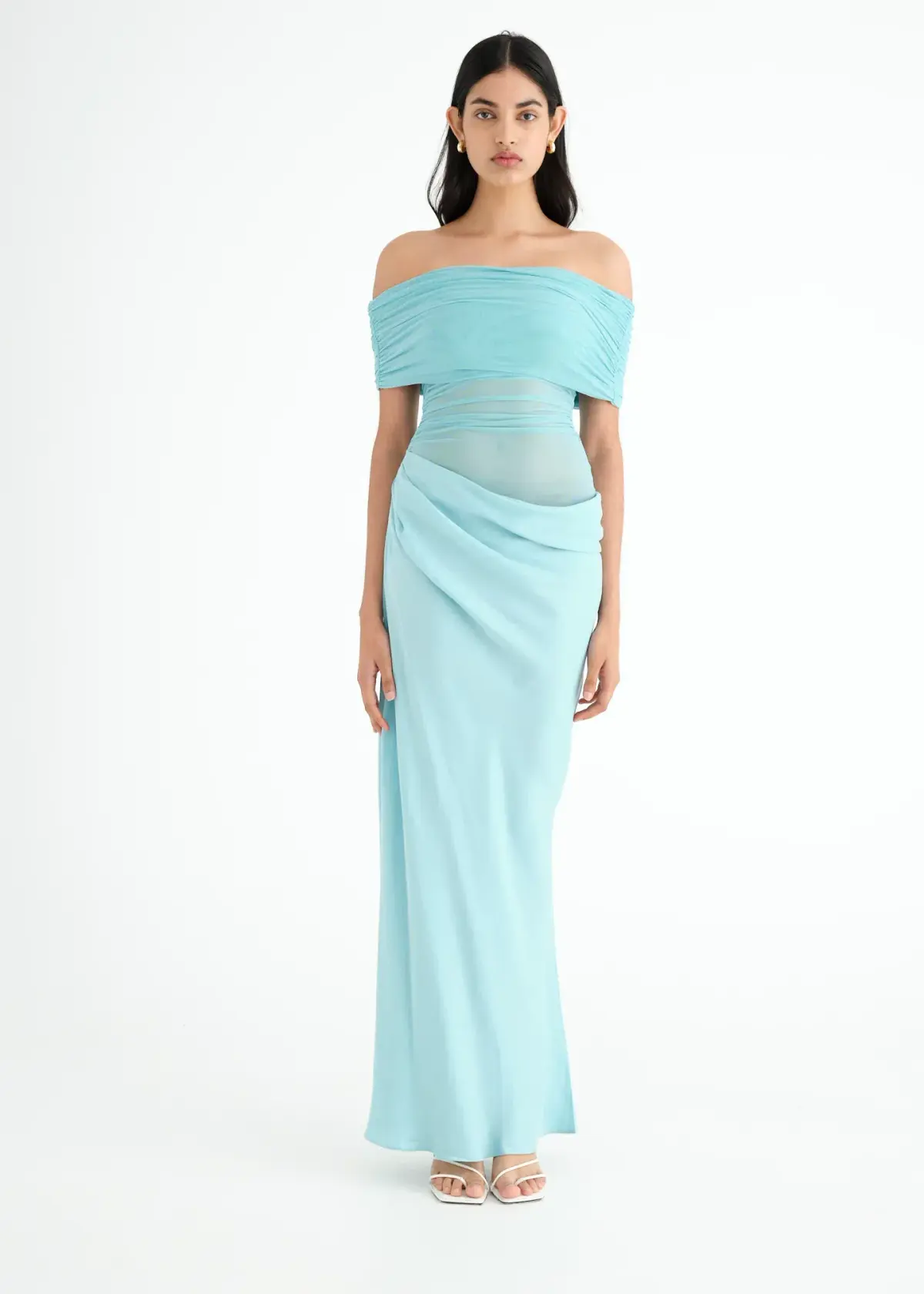BENNI Nico Off Shoulder Maxi Dress In Aquamarine  - Image 1