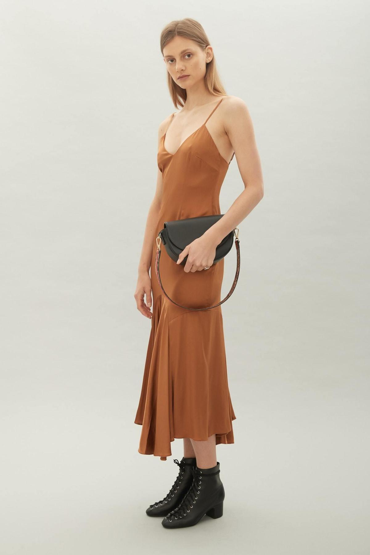 Hansen and Gretel sleek silk tan midi dress size 10 - Image 2