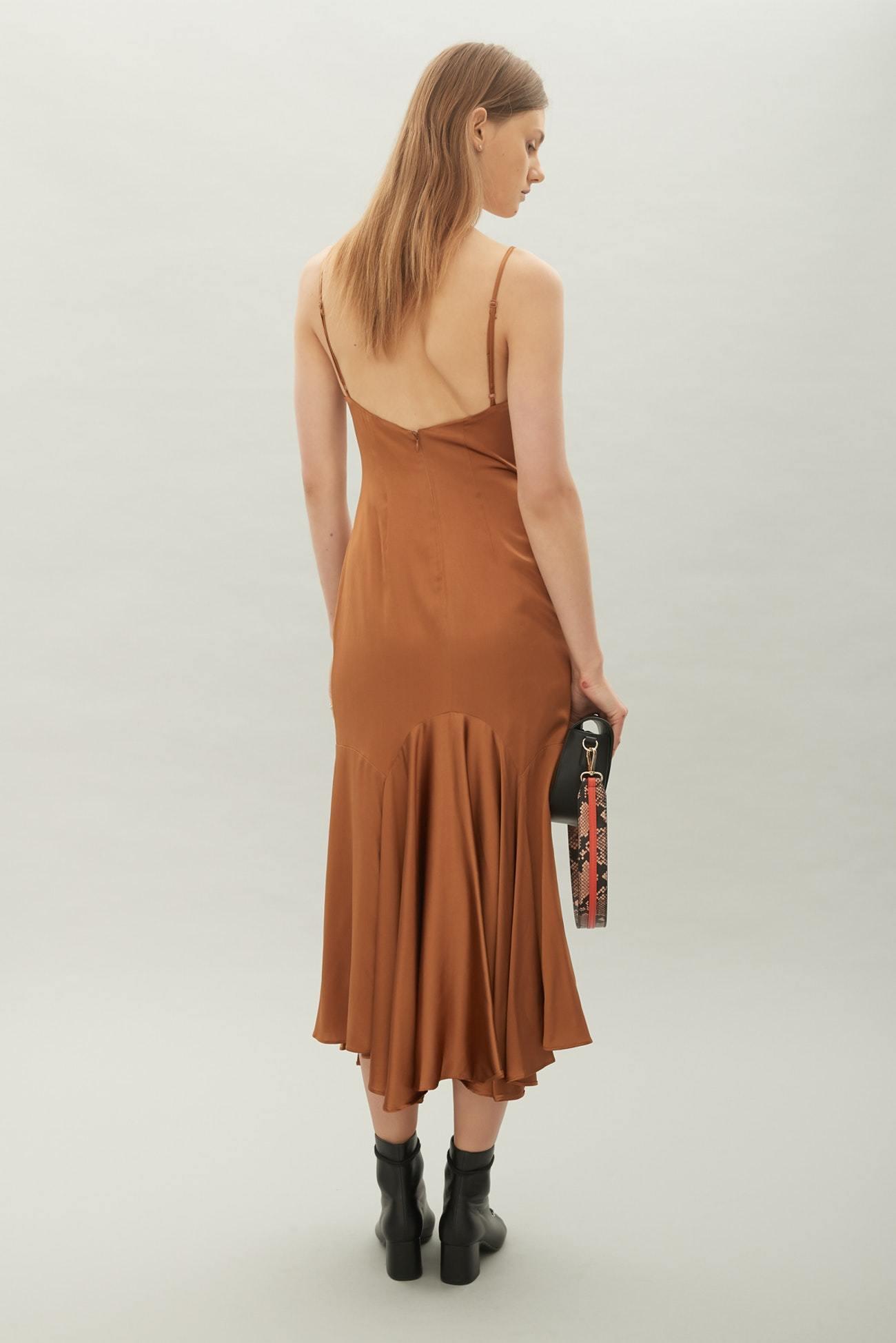 Hansen and Gretel sleek silk tan midi dress size 10 - Image 3