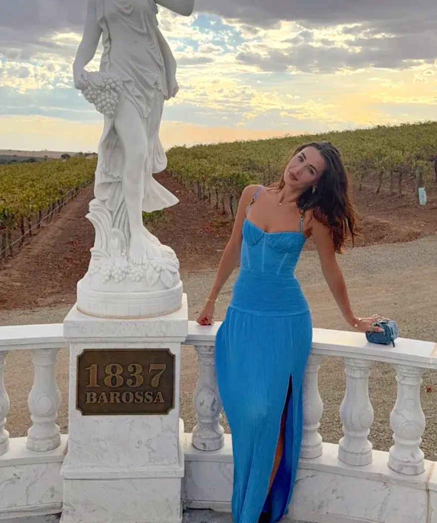 Double Time Pleat Gown Cerulean Blue Size 8  for rent on The Volte - main image