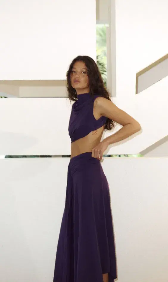 Bec & Bridge LEILAH DRAPE MIDI DRESS DEEP VIOLET Size 6 - Image 1