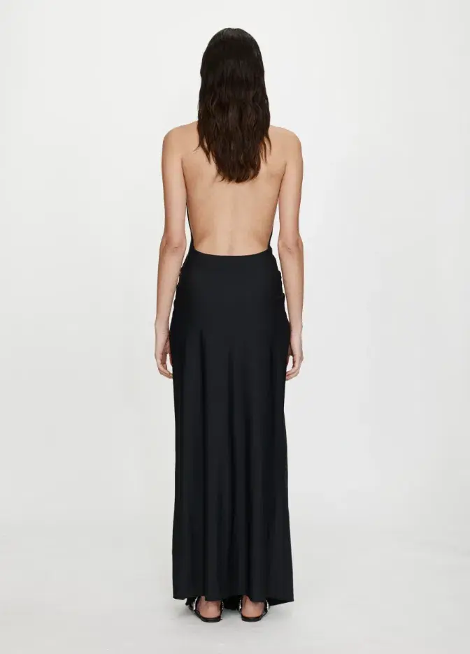 Christopher Esber Crystal Pendant Ruched Lycra Halter Dress Black Size 6 - Image 2