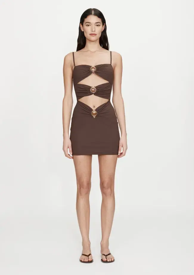 Christopher Esber Mineral Stone Ruched Mini Dress Umber Size 6 - Image 1