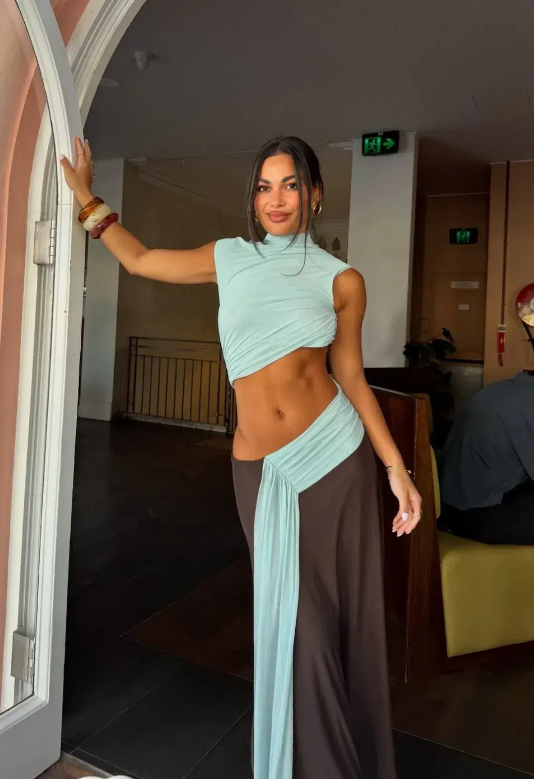 Bec and Bridge CONNI ASYM MIDI DRESS in Arctic Blue Dark Chocolate size 8 / small Au  - Image 2