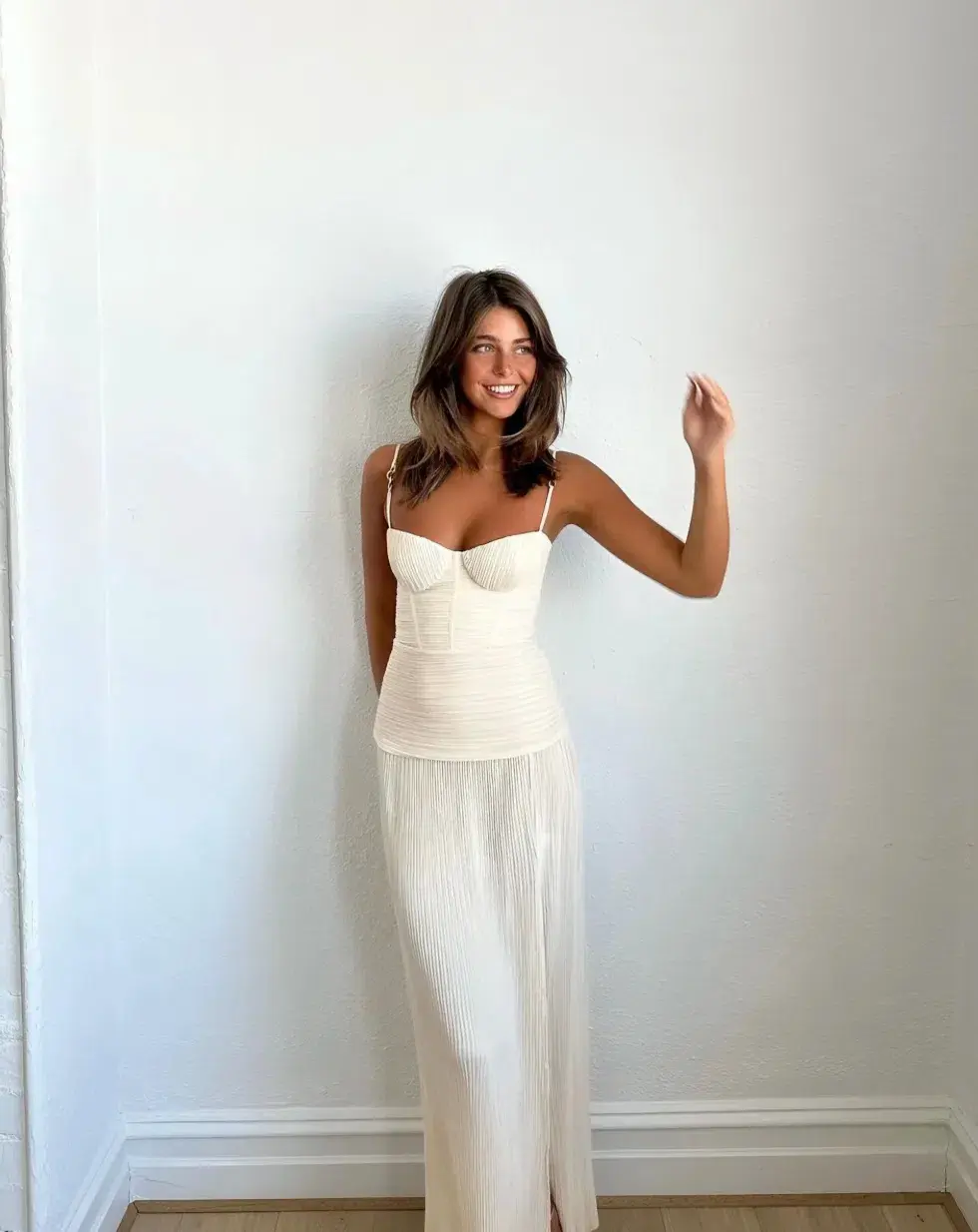 Double Time Pleat Gown Nougat Size 10 for rent on The Volte - main image