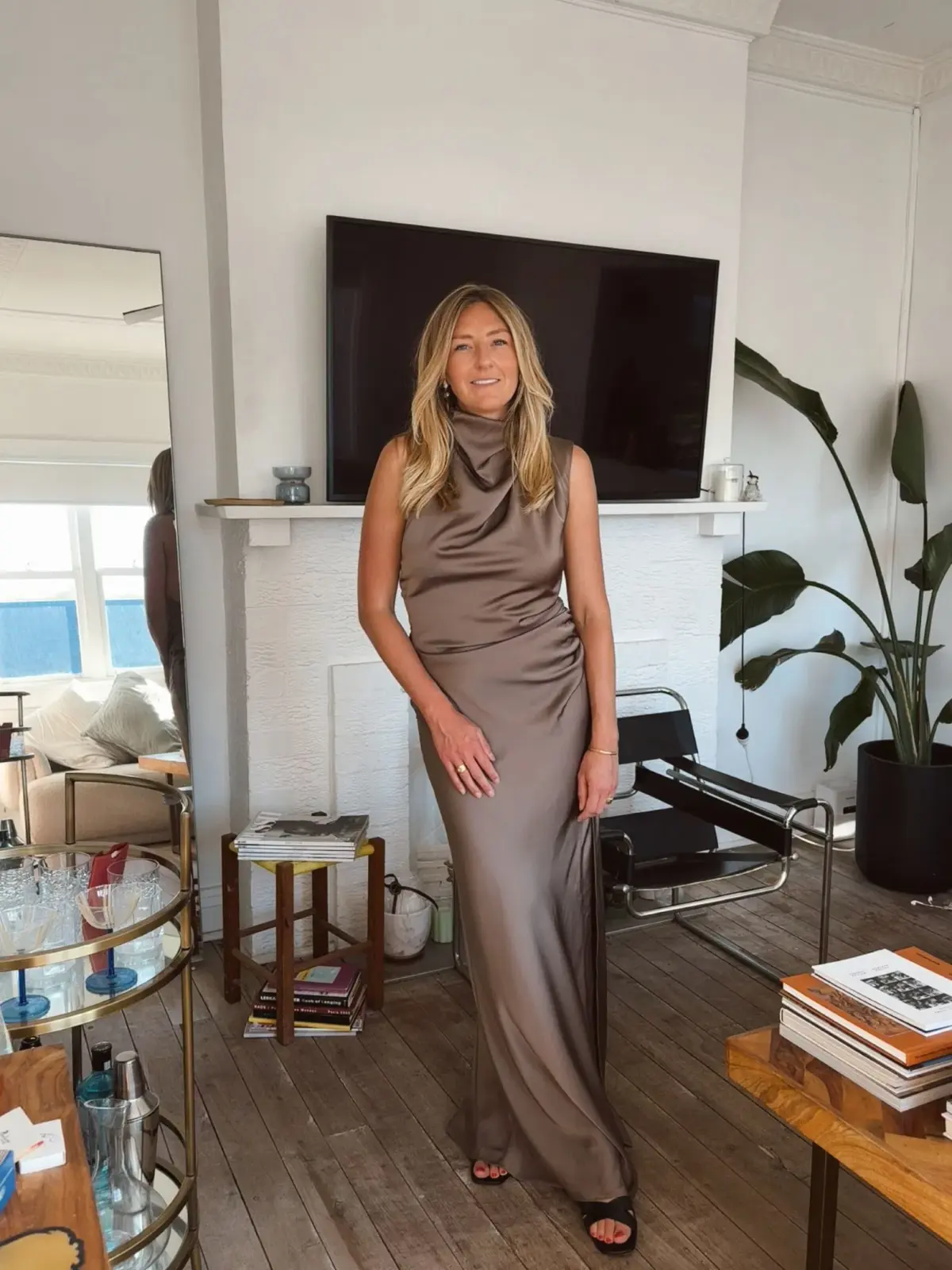 MISHA Constantina Satin Gown in Iron Grey, Size M / 10 - Image 1