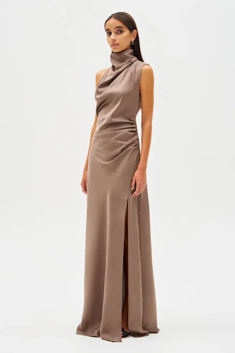 MISHA Constantina Satin Gown in Iron Grey, Size M / 10 - Image 3