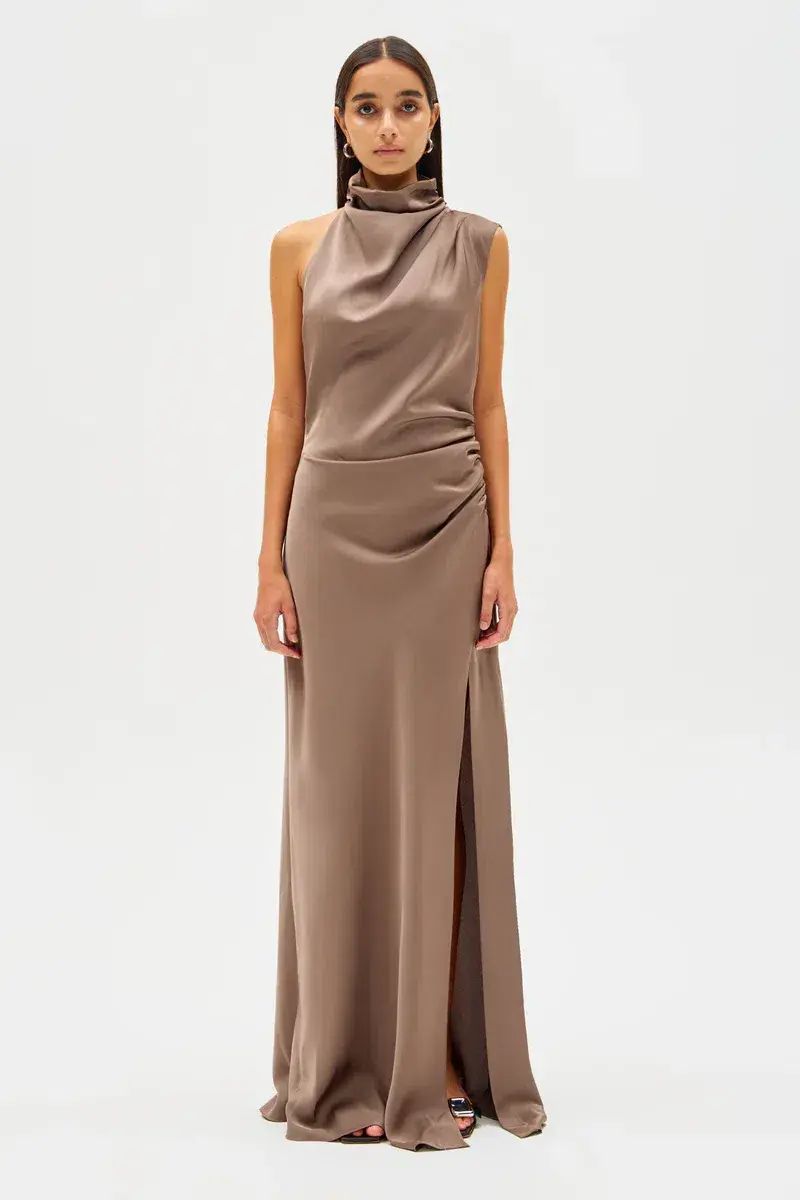 MISHA Constantina Satin Gown in Iron Grey, Size M / 10 - Image 1