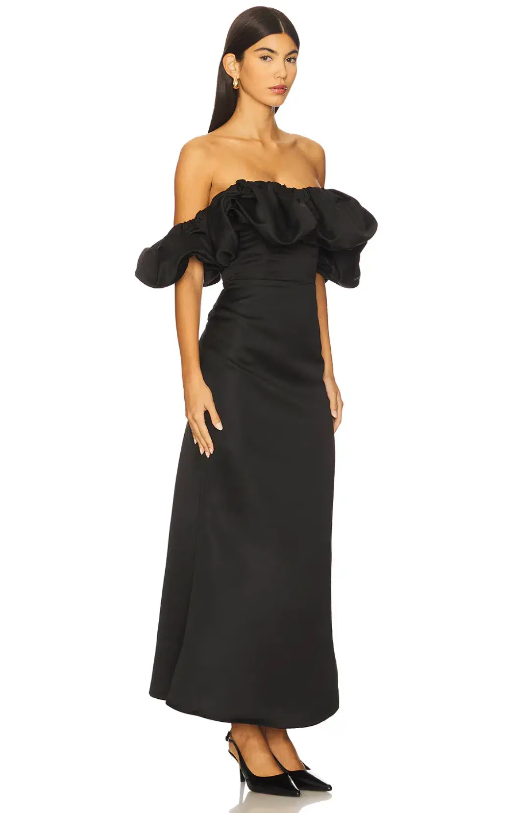 Elliatt Sharon Off The Shoulder Midi Dress in Black XL / AU 14 for rent on The Volte - main image
