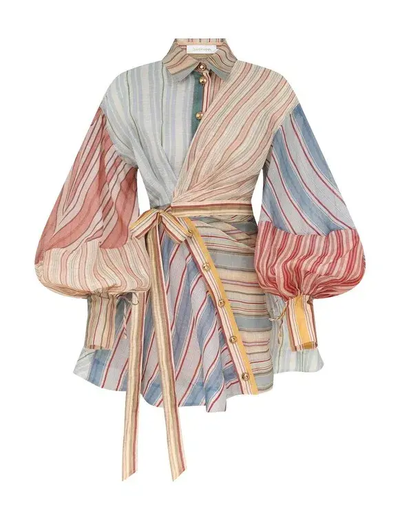 Zimmermann Rebellion Striped Mini Dress in Spliced Stripes Size 1 / AU 10 - Image 2