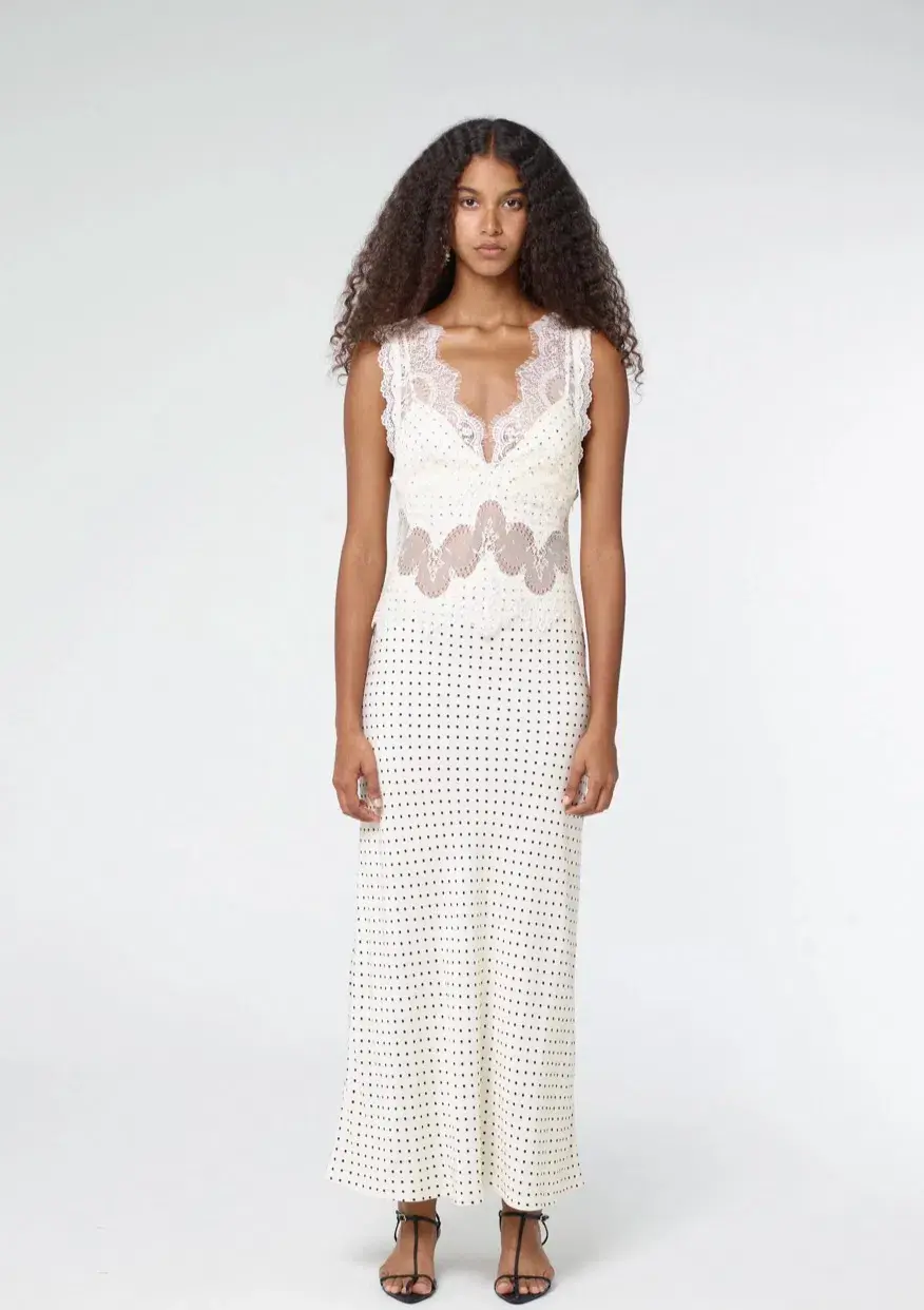 Third Form - VISIONS LACE DEEP V MAXI DRESS | CREAM POLKA DOT - Image 2